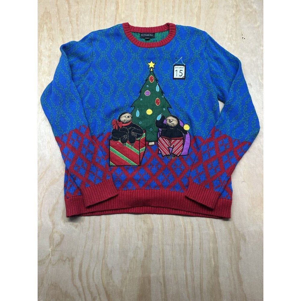 Women's "Blizzard Bay"‎ Christmas sweater w/sloths 100% Cotton L Lined Sloth